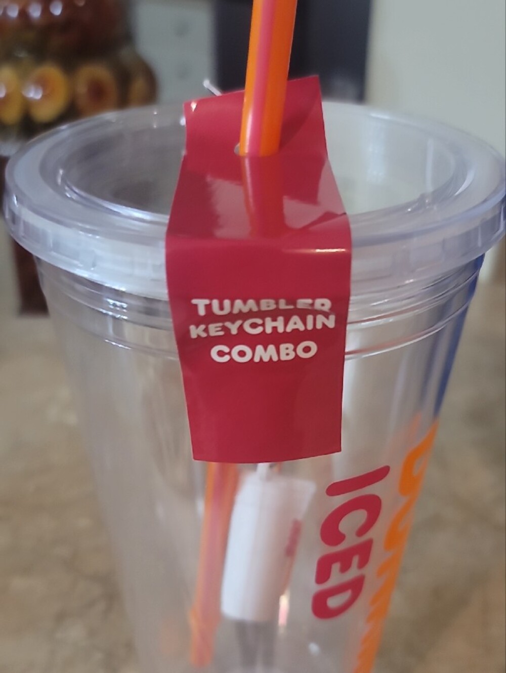 DUNKIN' Iced Tumbler with Orange Straw - Clear/Orange/Pink - Picture 2 of 3